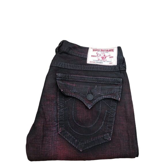TRUE Religion Jeans Size 32 STRAIGHT Black/Red - Picture 7 of 9